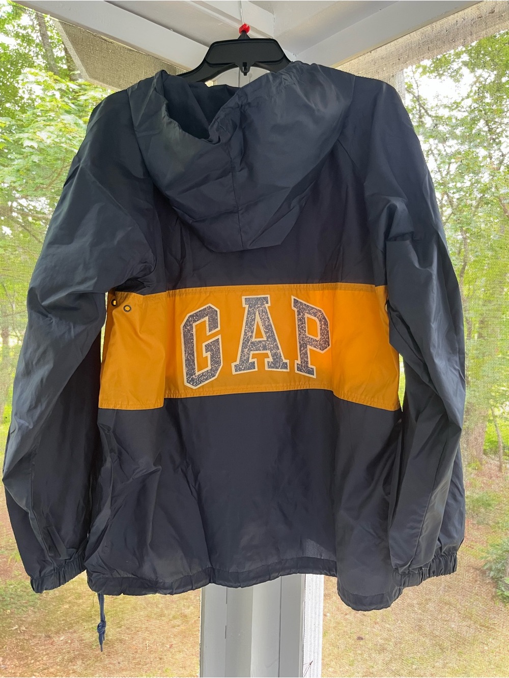 Gap 90s Vintage Anorak Hooded Jacket Navy Blue & Yellow 1/4 Zip Size M